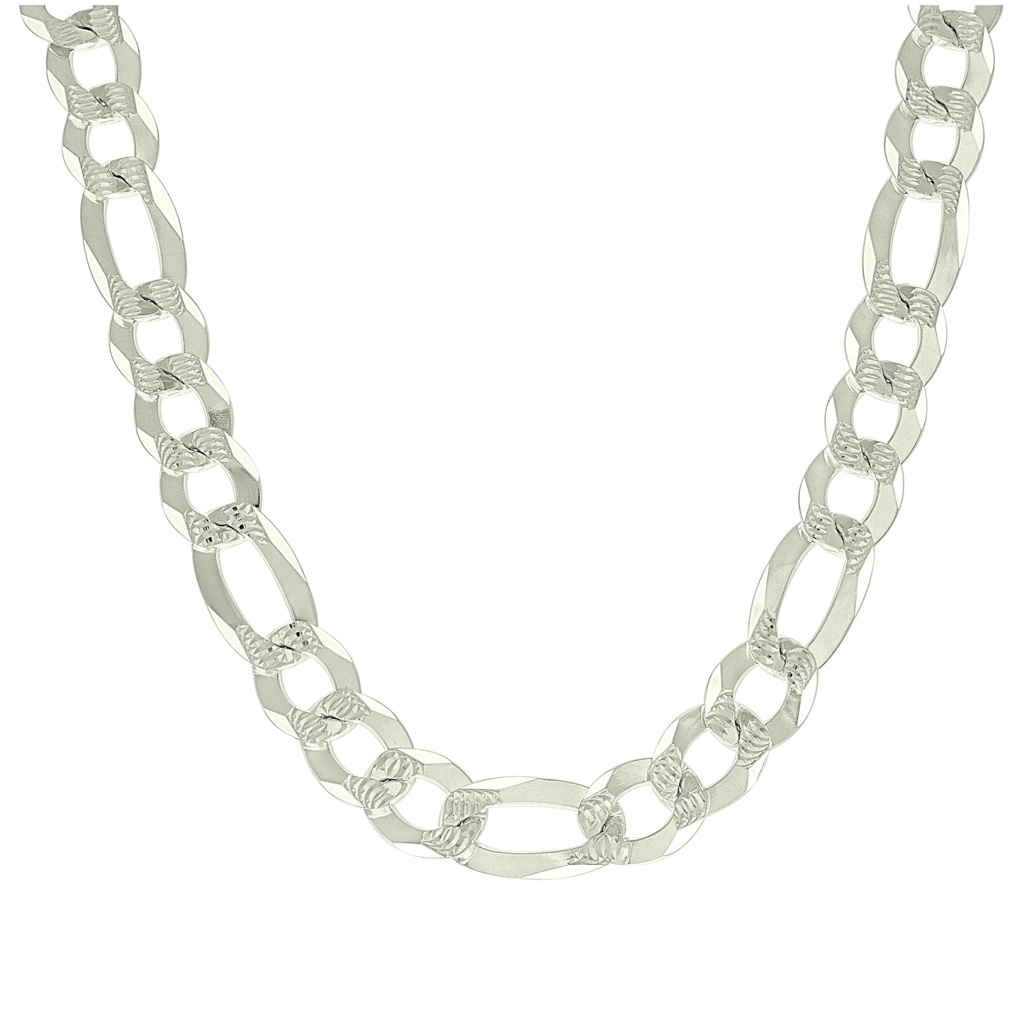 Sterling Silver Pave Super Flat Figaro Chain