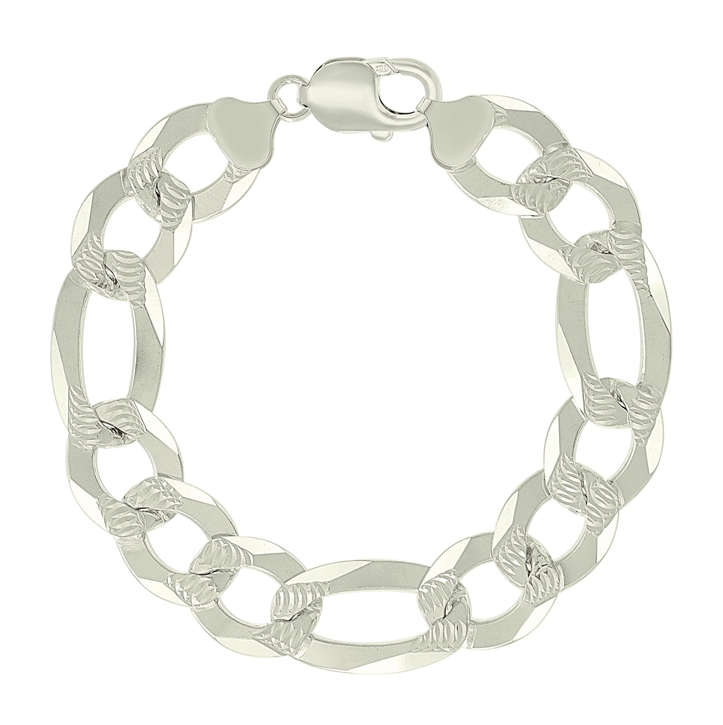 Sterling Silver Pave Super Flat Figaro Chain