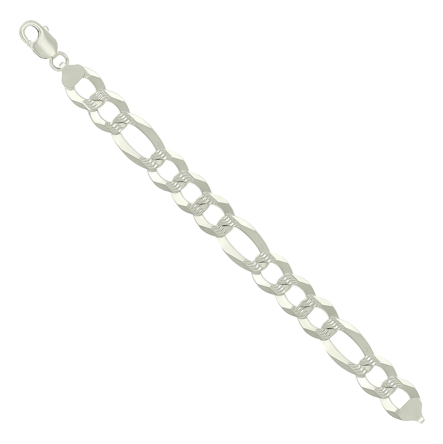 Sterling Silver Pave Super Flat Figaro Chain