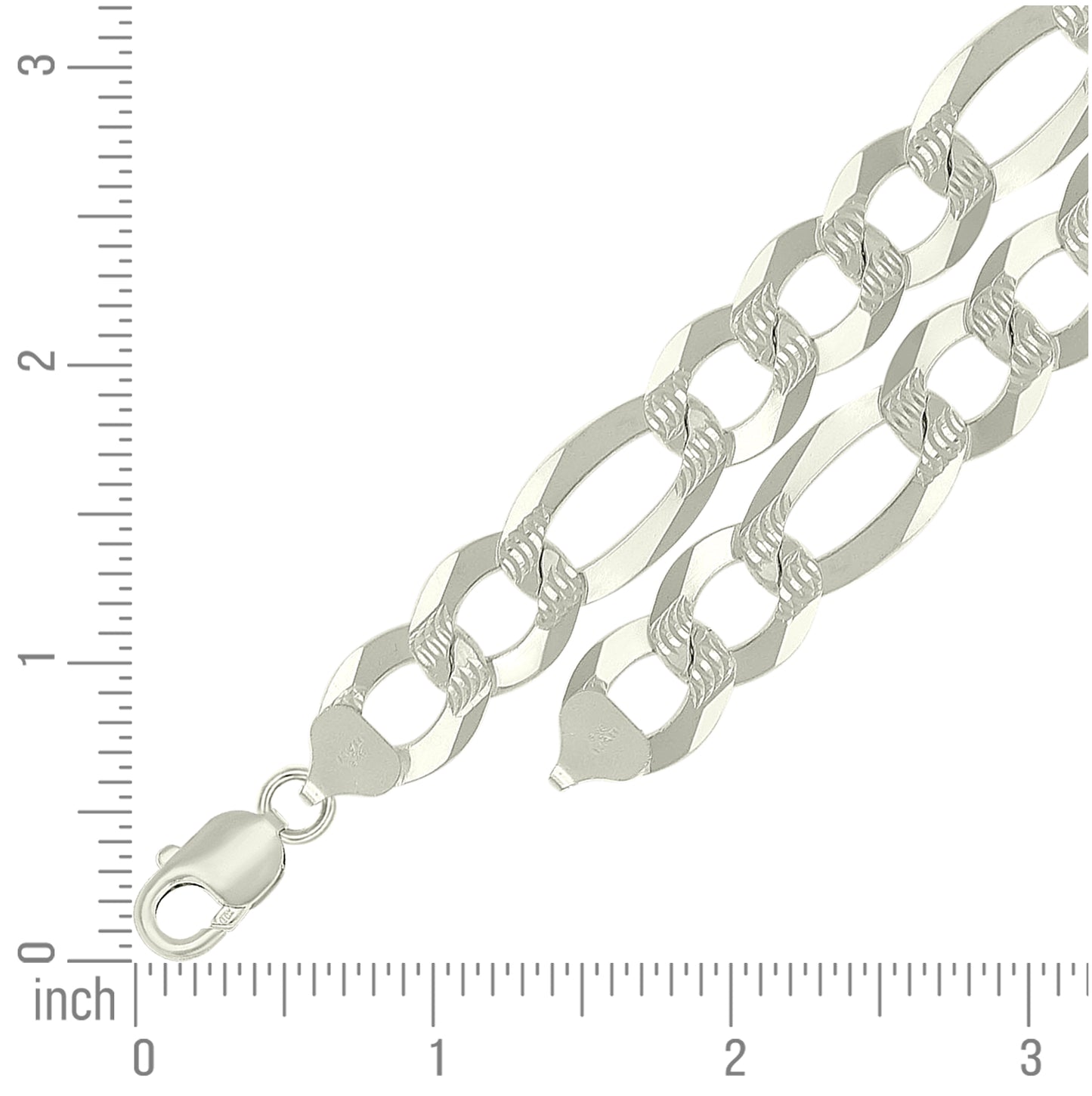 Sterling Silver Pave Super Flat Figaro Chain