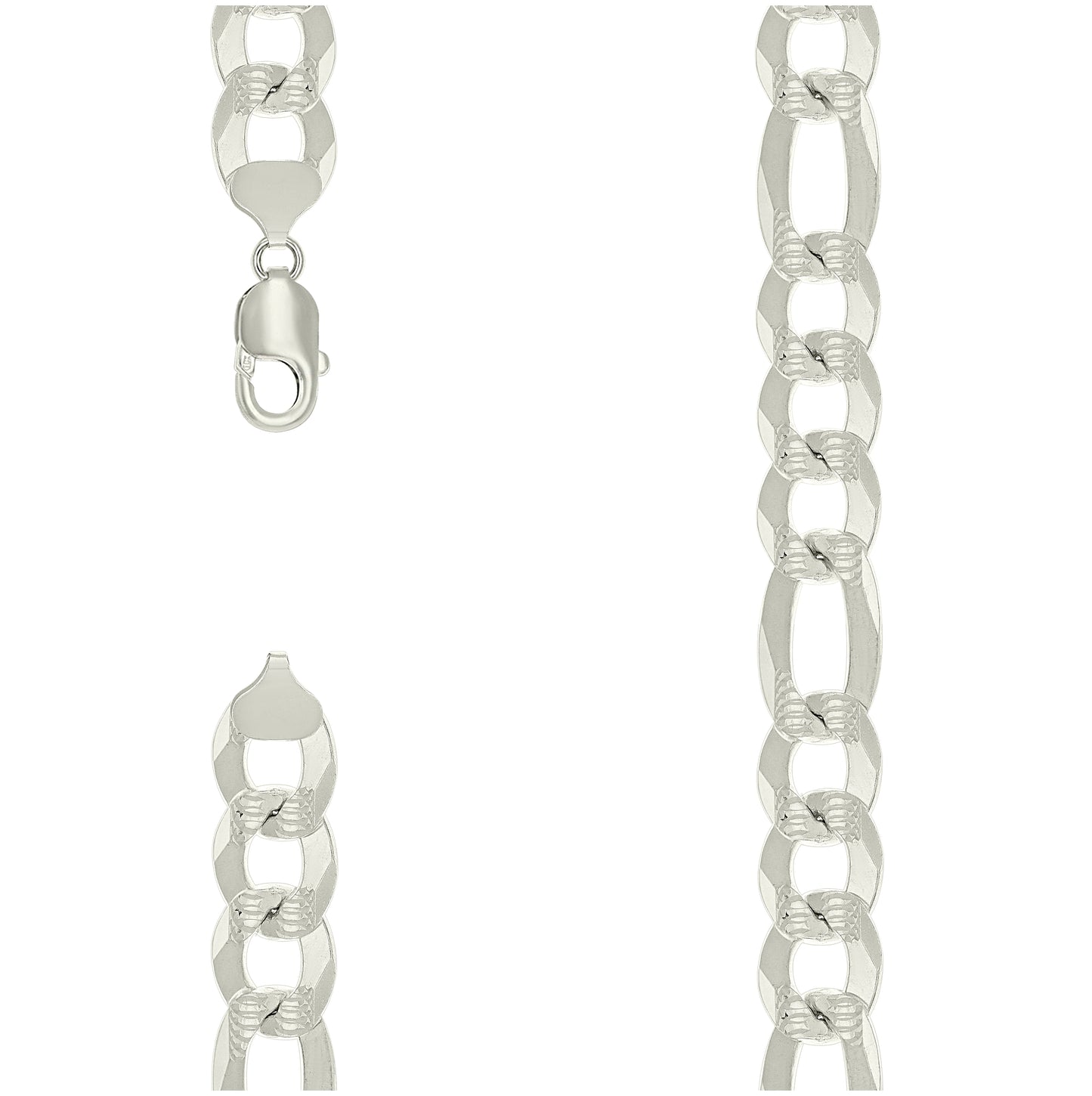Sterling Silver Pave Super Flat Figaro Chain