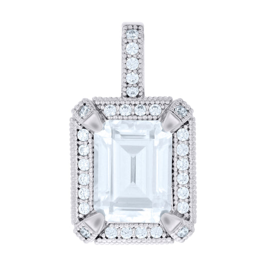Sterling Silver Women Emerald-Cut Round Cubic-Zirconia Fashion Charm Pendant