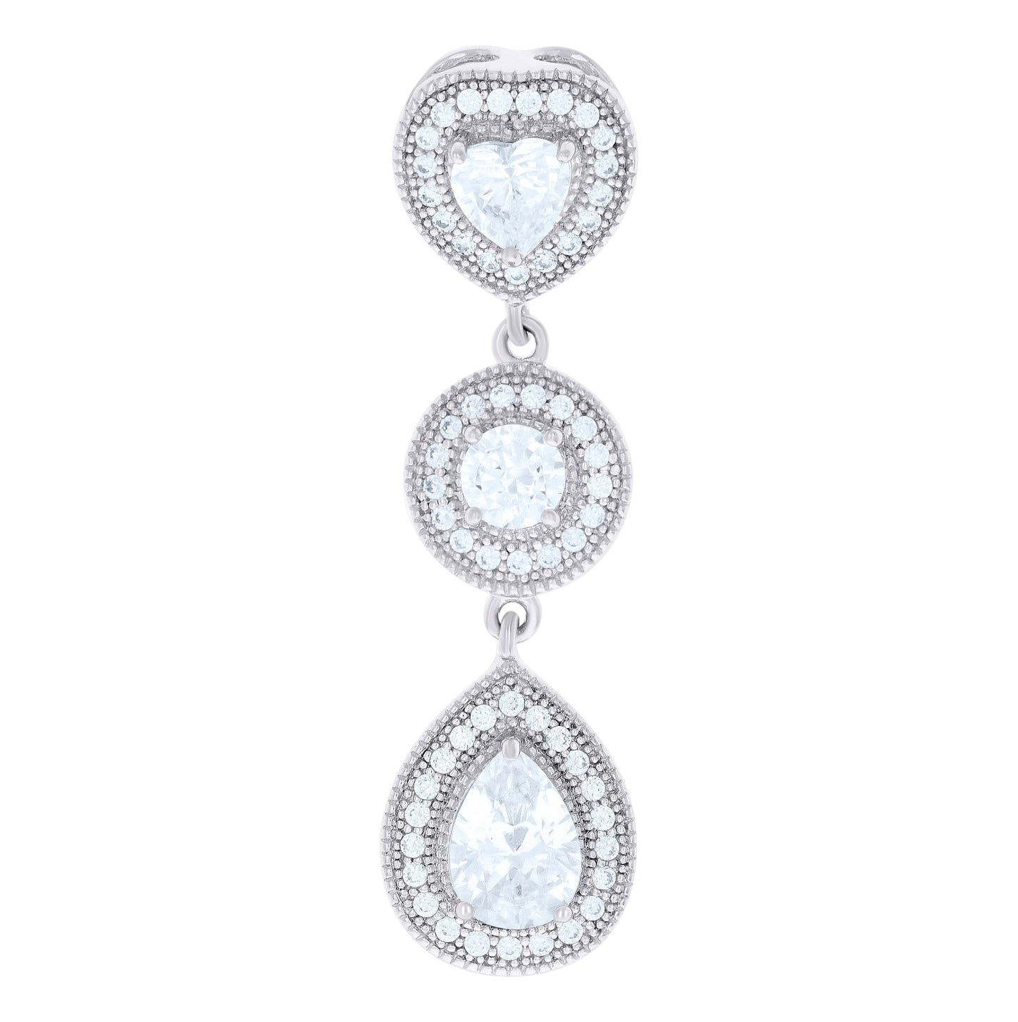 Sterling Silver Women Heart/Pear Round Cubic-Zirconia Heart & Drop Heart Charm Pendant