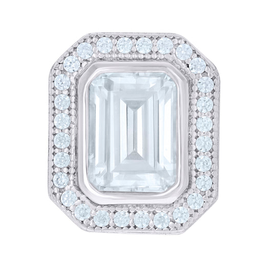 Sterling Silver Unisex Emerald-Cut Round Cubic-Zirconia Fashion Charm Pendant