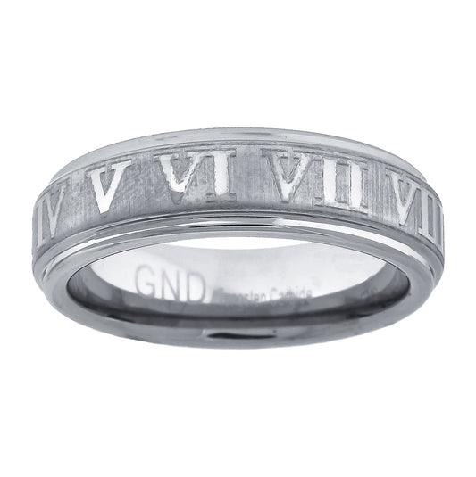 Tungsten Brushed Center Roman Numbers Engraved Mens Comfort-fit 6mm Sizes 7 - 14 Bridal Anniversary Engagement Wedding Band