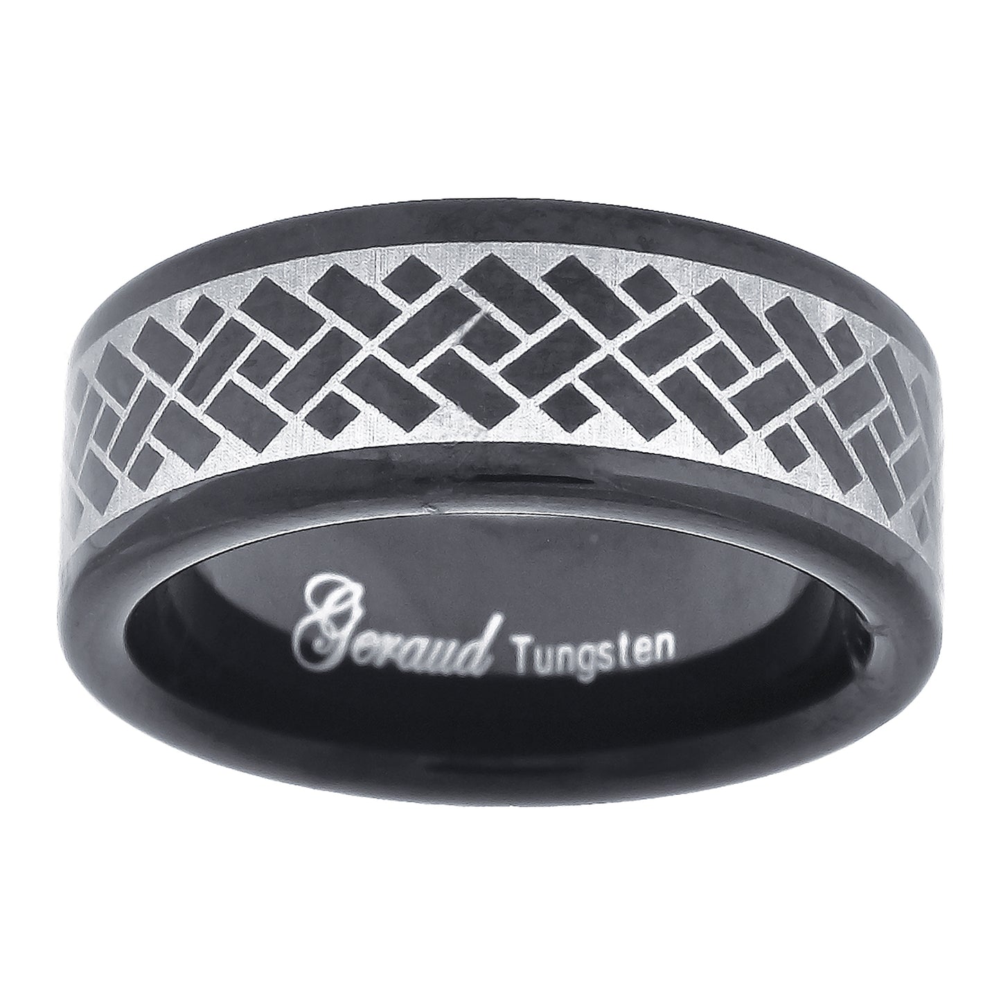 Tungsten Two-tone Laser Itched Geometric Design Mens Comfort-fit 8mm Sizes 7 - 14 Bridal Anniversary Engagement Wedding Band