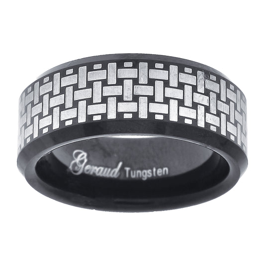 Tungsten Black Polished Laser Itched Mens Comfort-fit 8mm Sizes 7 - 14 Bridal Anniversary Engagement Wedding Band
