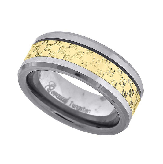 Tungsten Gold-tone Textured Center Mens Comfort-fit 8mm Sizes 7 - 15 Bridal Anniversary Engagement Wedding Band