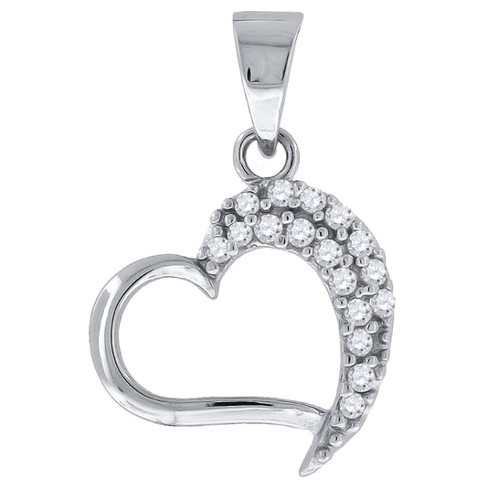 Sterling Silver Womens Cubic-Zirconia Heart Charm Pendant