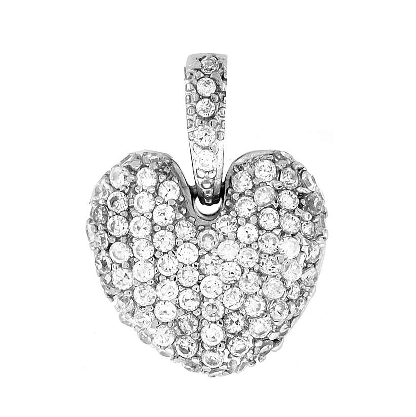 Sterling Silver Womens Cubic-Zirconia Heart Charm Pendant
