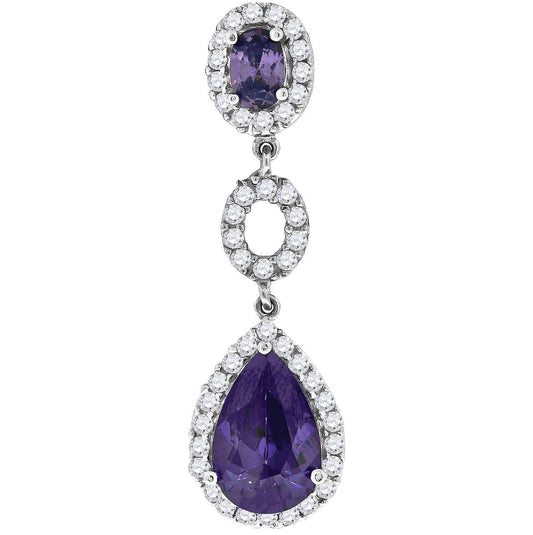 Sterling Silver Womens Purple Cubic Zirconia Fashion Teardrop Charm Pendant