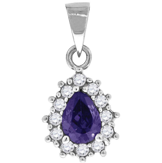 Sterling Silver Womens Purple Cubic Zirconia Fashion Teardrop Charm Pendant