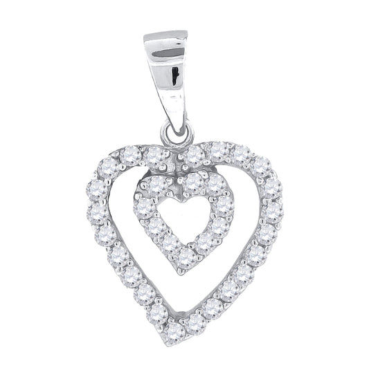 Sterling Silver Womens Cubic-Zirconia Heart Charm Pendant