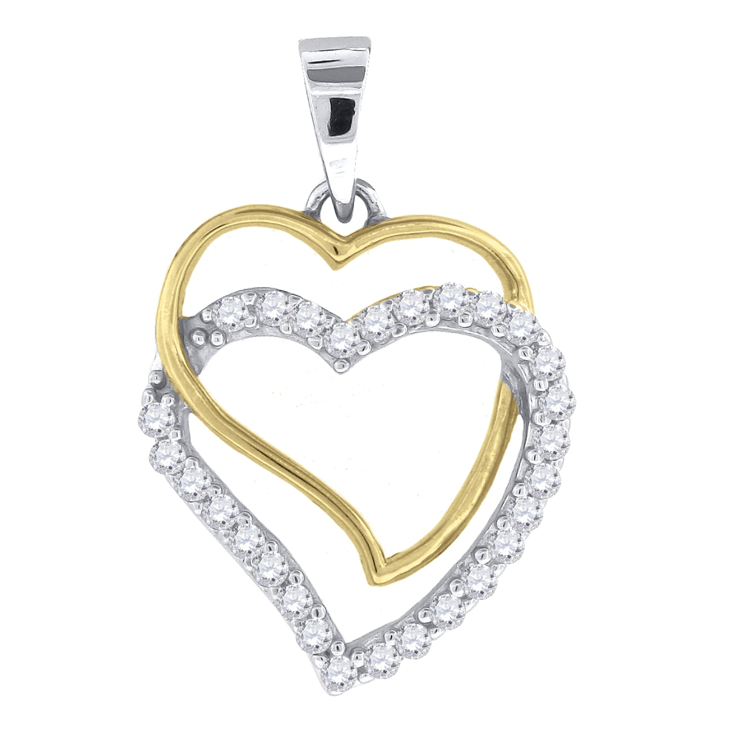 Sterling Silver Yellow-Tone Womens Cubic-Zirconia Heart Charm Pendant