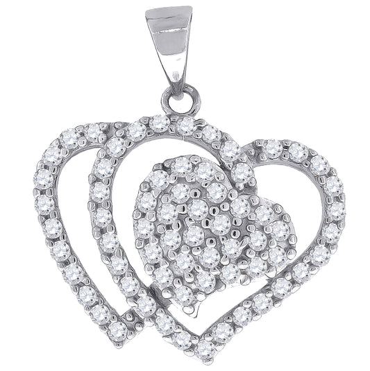 Sterling Silver Womens Cubic-Zirconia Heart Charm Pendant