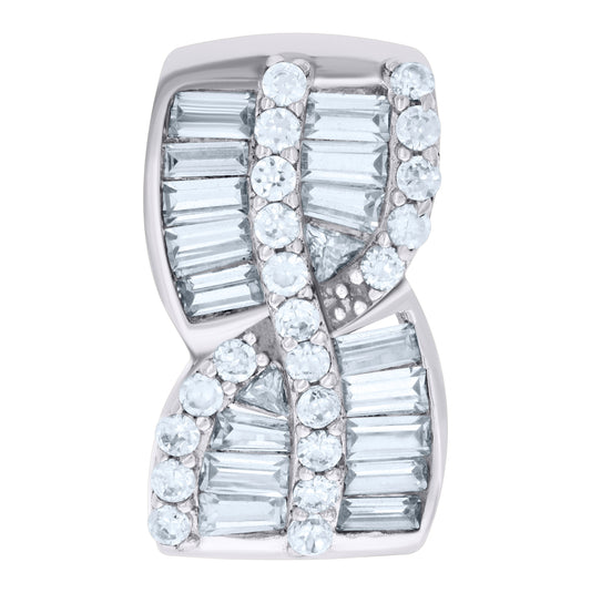 Sterling Silver Womens Baguette Round Cubic-Zirconia Fashion Slide Charm Pendant