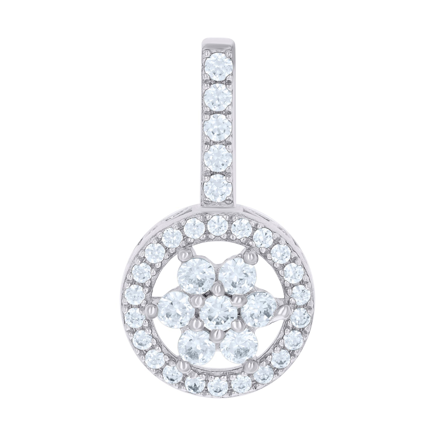 Sterling Silver Womens Cubic-Zirconia Flower Fashion Charm Pendant