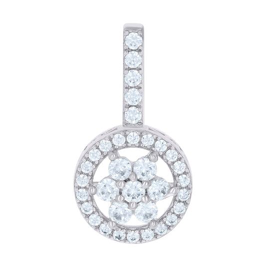 Sterling Silver Womens Cubic-Zirconia Flower Fashion Charm Pendant