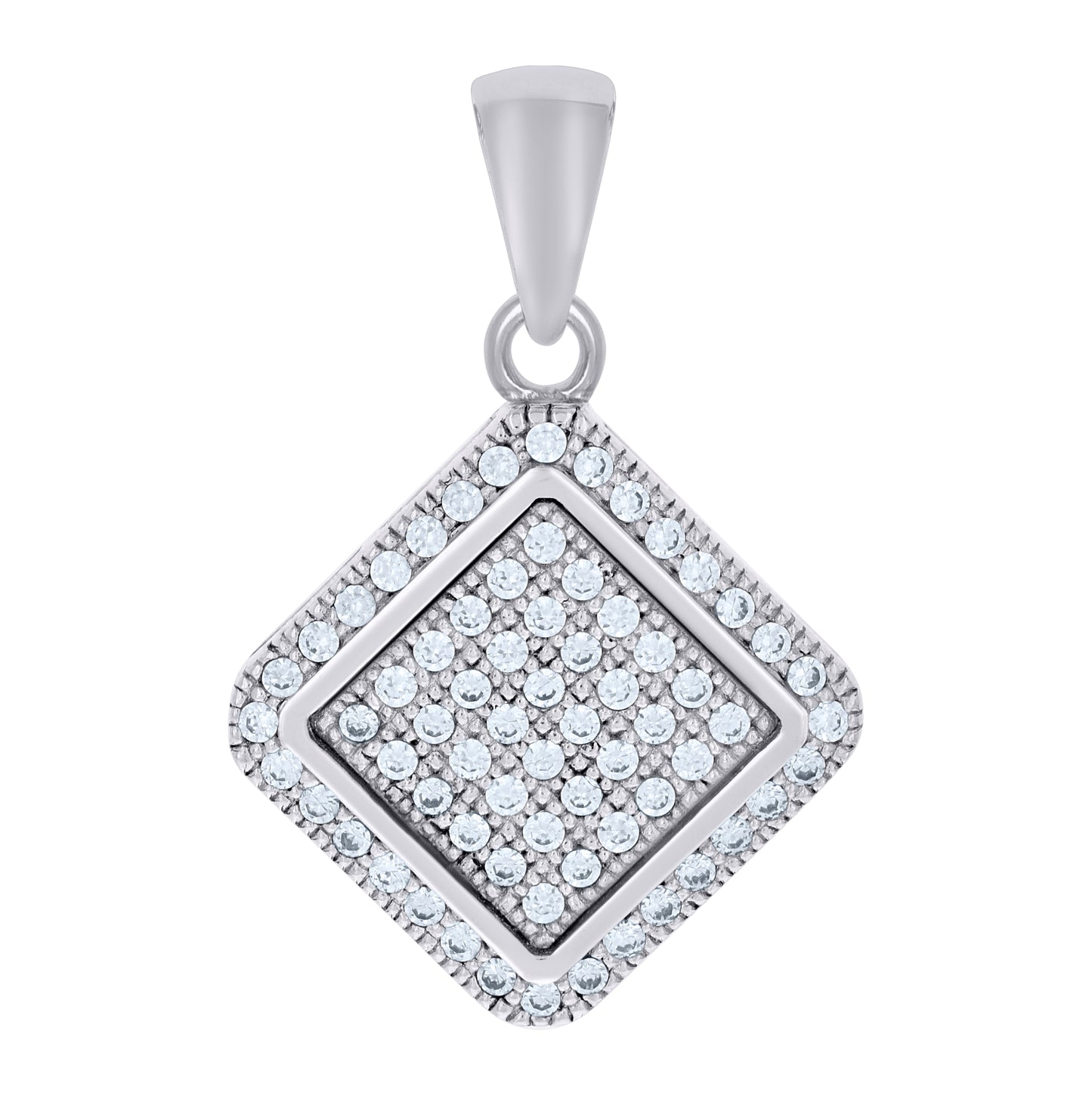 Sterling Silver Women Cubic-Zirconia Square Fashion Charm Pendant