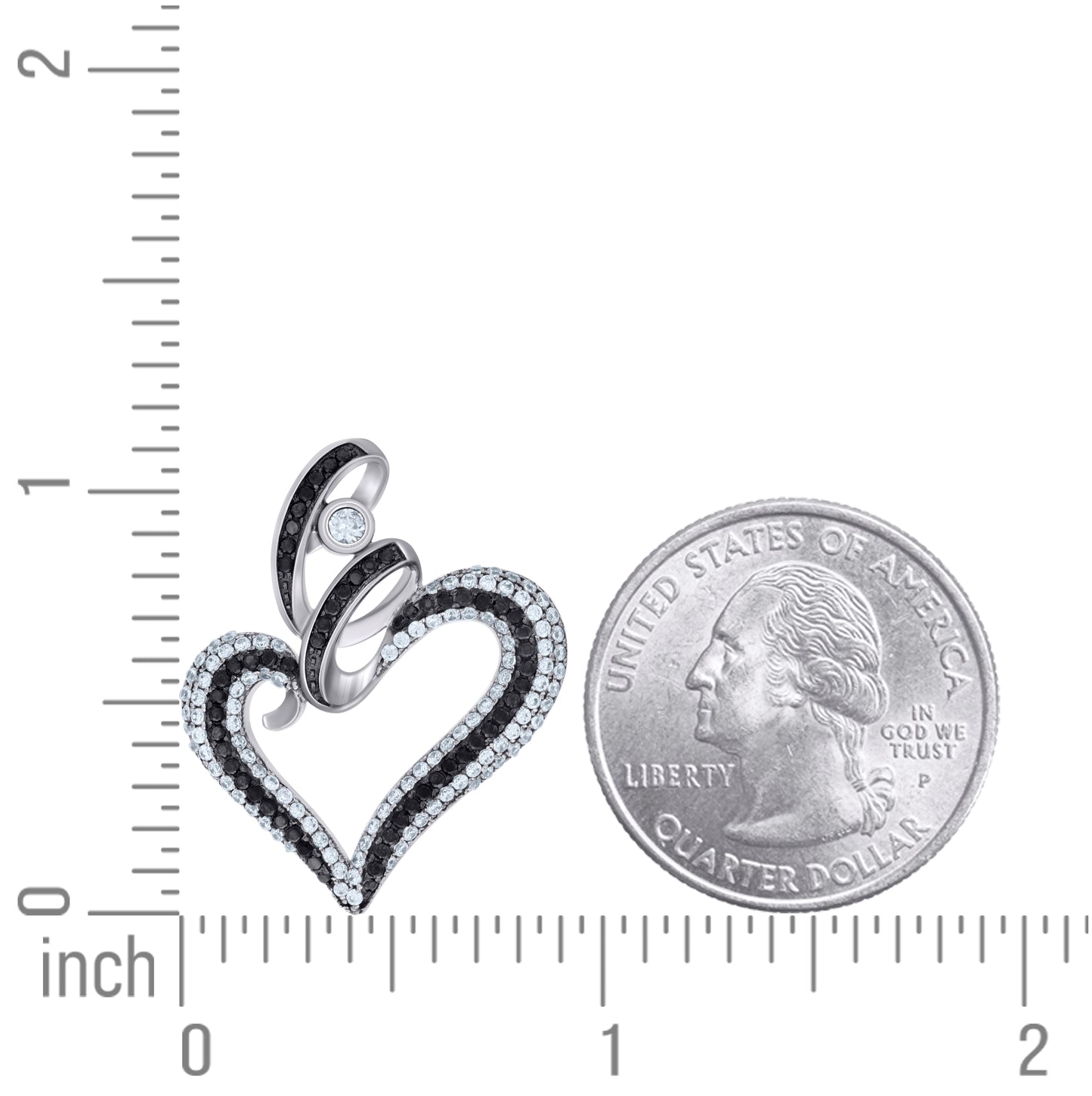 Sterling Silver Black-tone Womens Black White Cubic-Zirconia Heart Charm Pendant