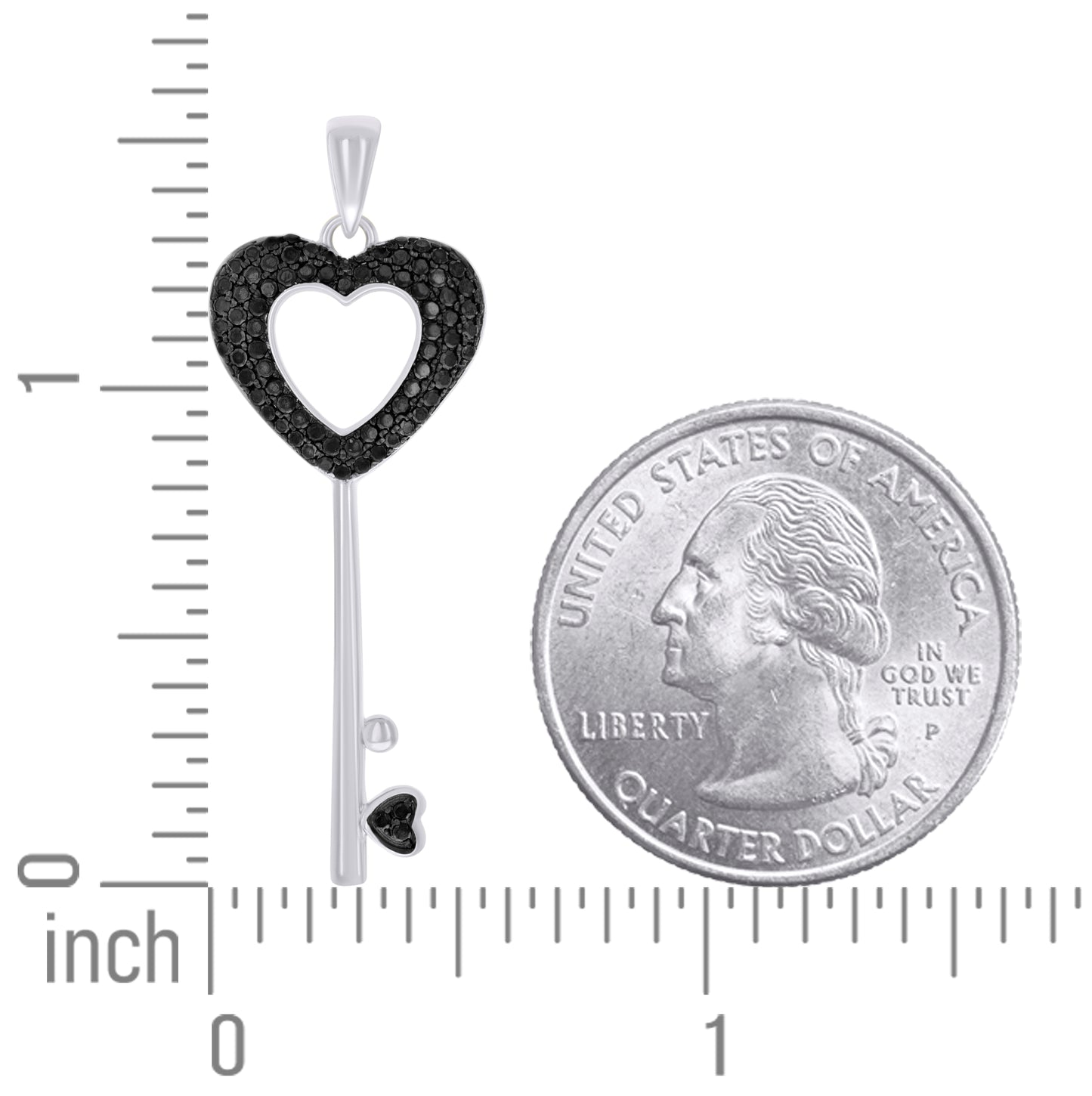Sterling Silver Black-tone Womens Black Cubic-Zirconia Heart Key Lock & Key Charm Pendant