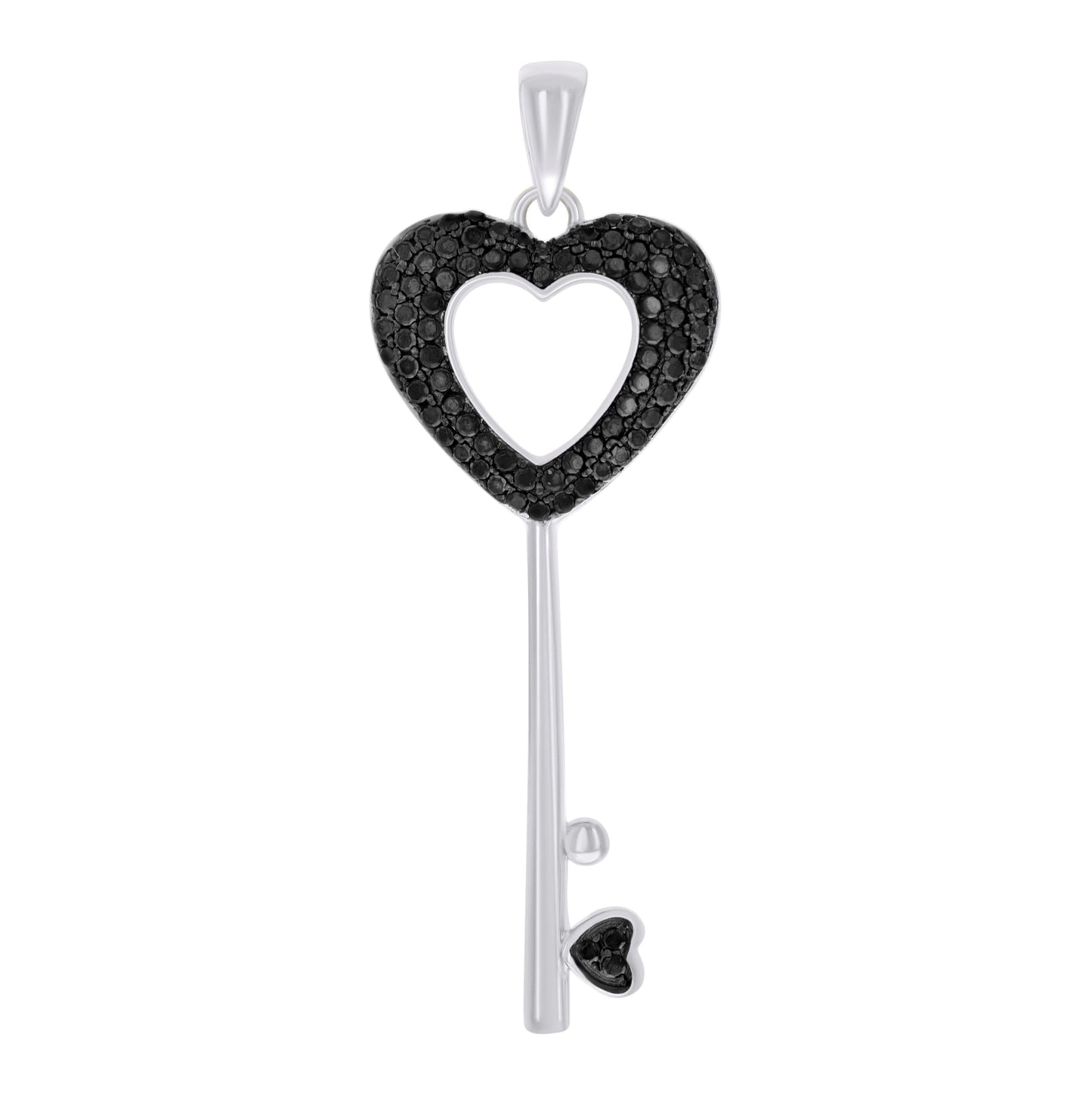 Sterling Silver Black-tone Womens Black Cubic-Zirconia Heart Key Lock & Key Charm Pendant