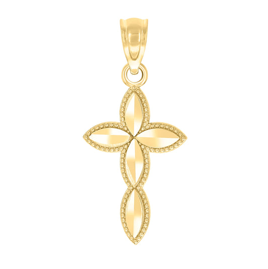 10K Yellow Gold Diamond-Cut Unisex Cross Religious Charm Pendant