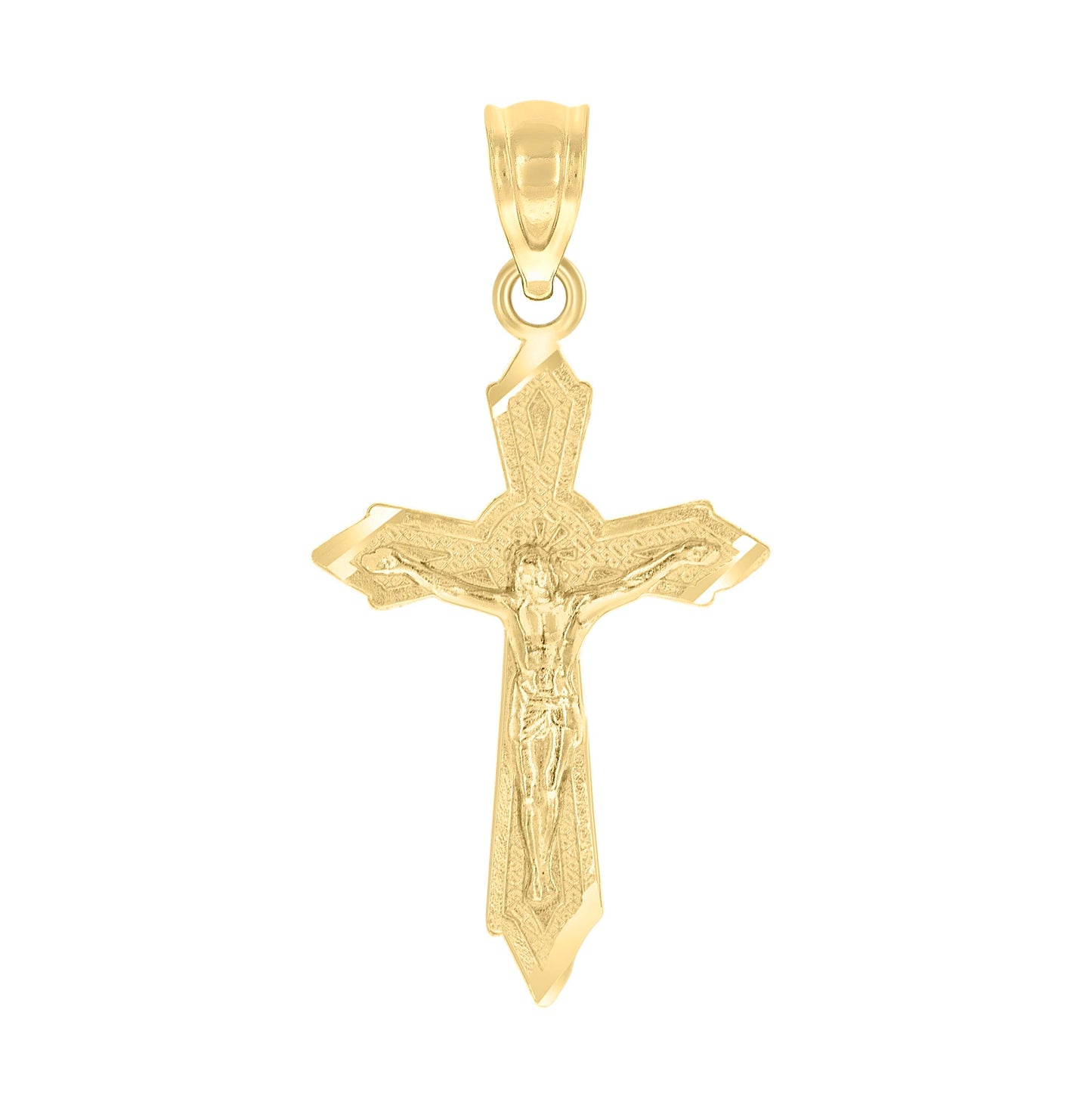 10K Yellow Gold Diamond-Cut Unisex Cross Crucifix Religious Charm Pendant