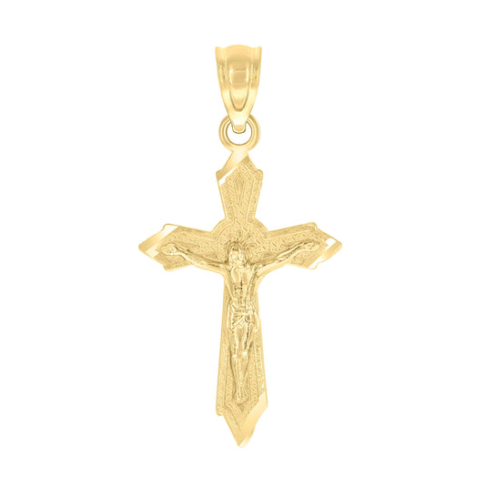 10K Yellow Gold Diamond-Cut Unisex Cross Crucifix Religious Charm Pendant