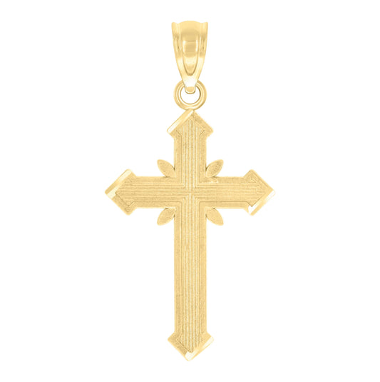 10K Yellow Gold Diamond-Cut Unisex Cross Religious Charm Pendant