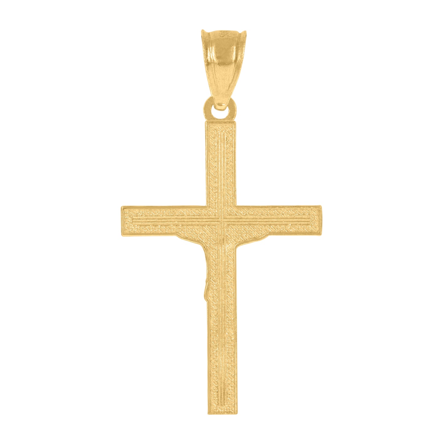 10K Yellow Gold Unisex Textured Crucifix Cross Religious Charm Pendant