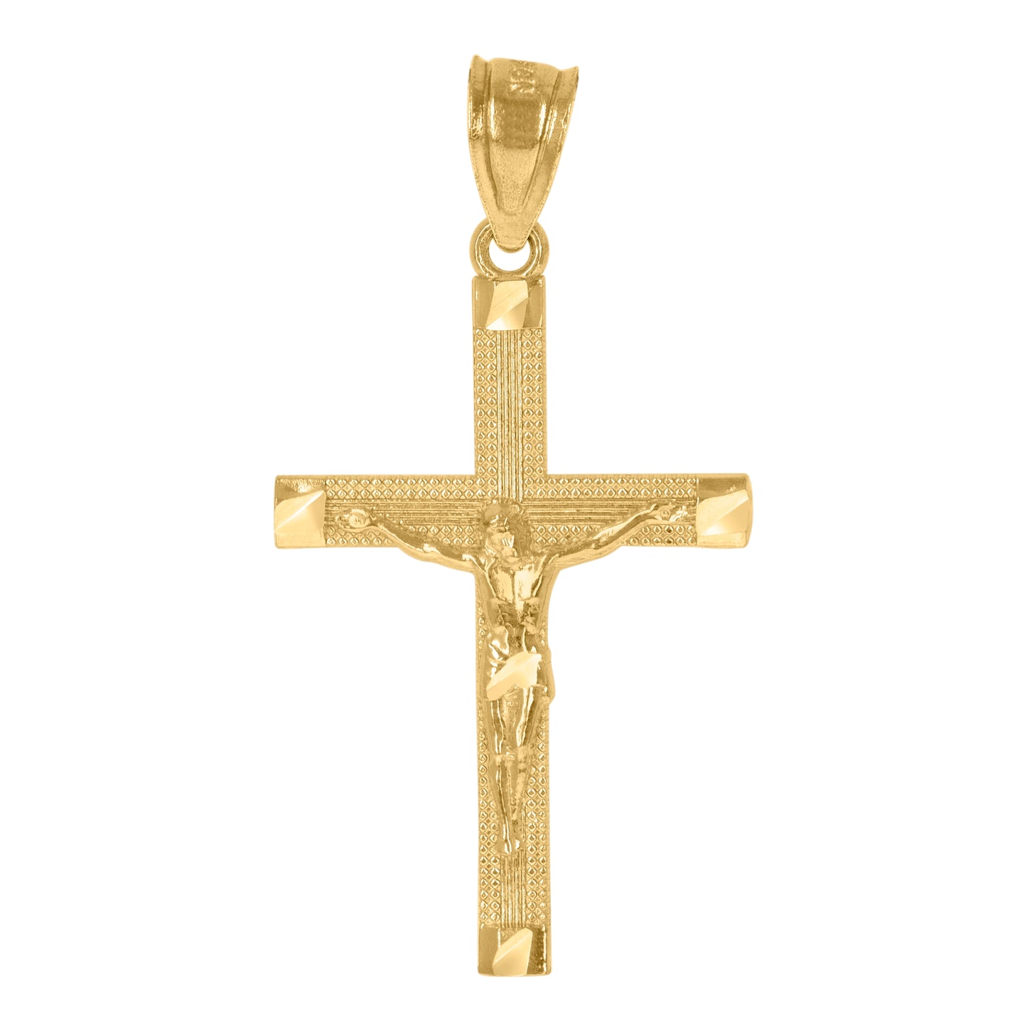 10K Yellow Gold Unisex Textured Crucifix Cross Religious Charm Pendant