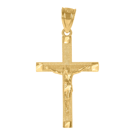 10K Yellow Gold Unisex Textured Crucifix Cross Religious Charm Pendant