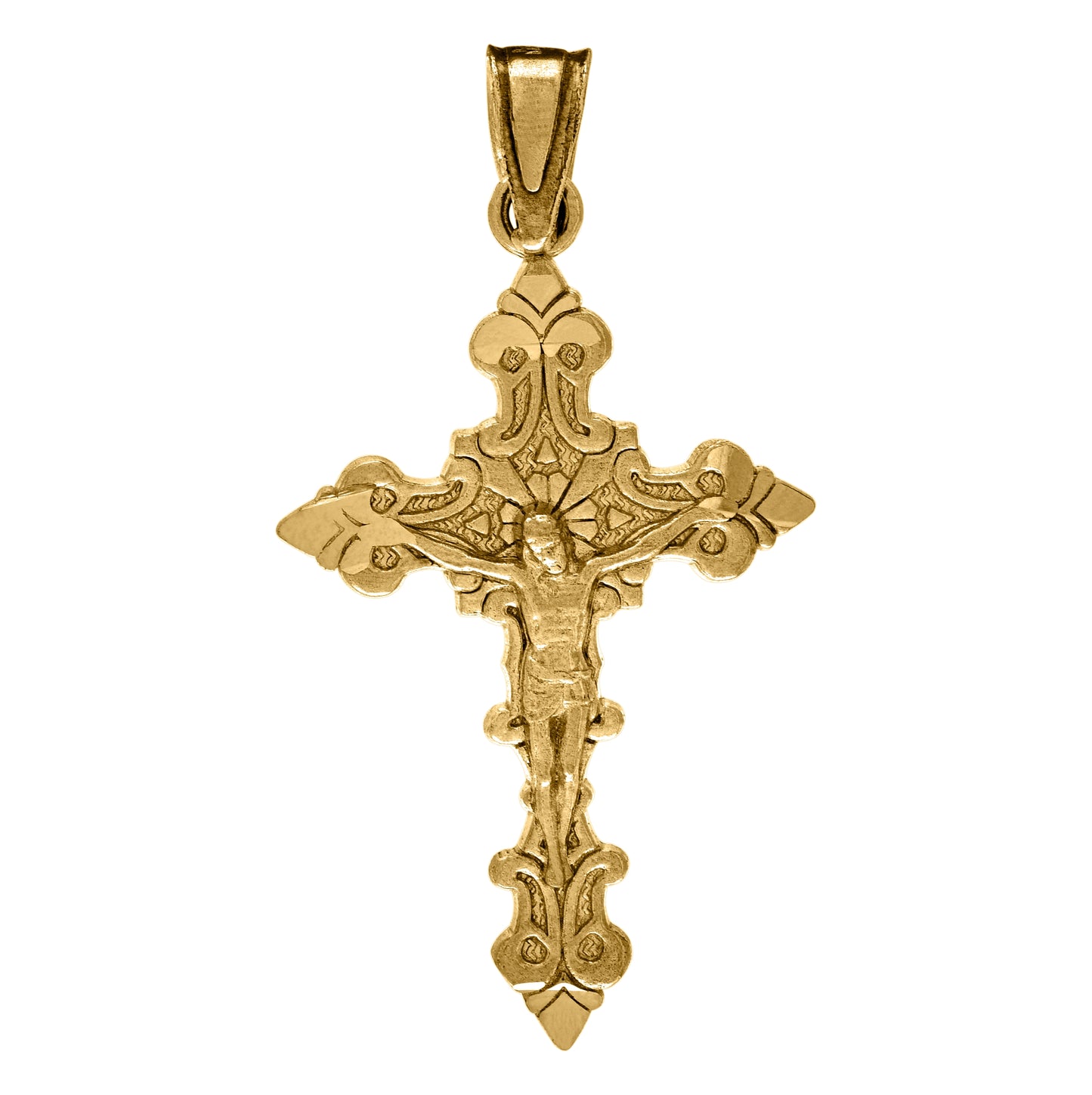 10K Yellow Gold Unisex Diamond-Cut Filigree Crucifix Cross Religious Charm Pendant