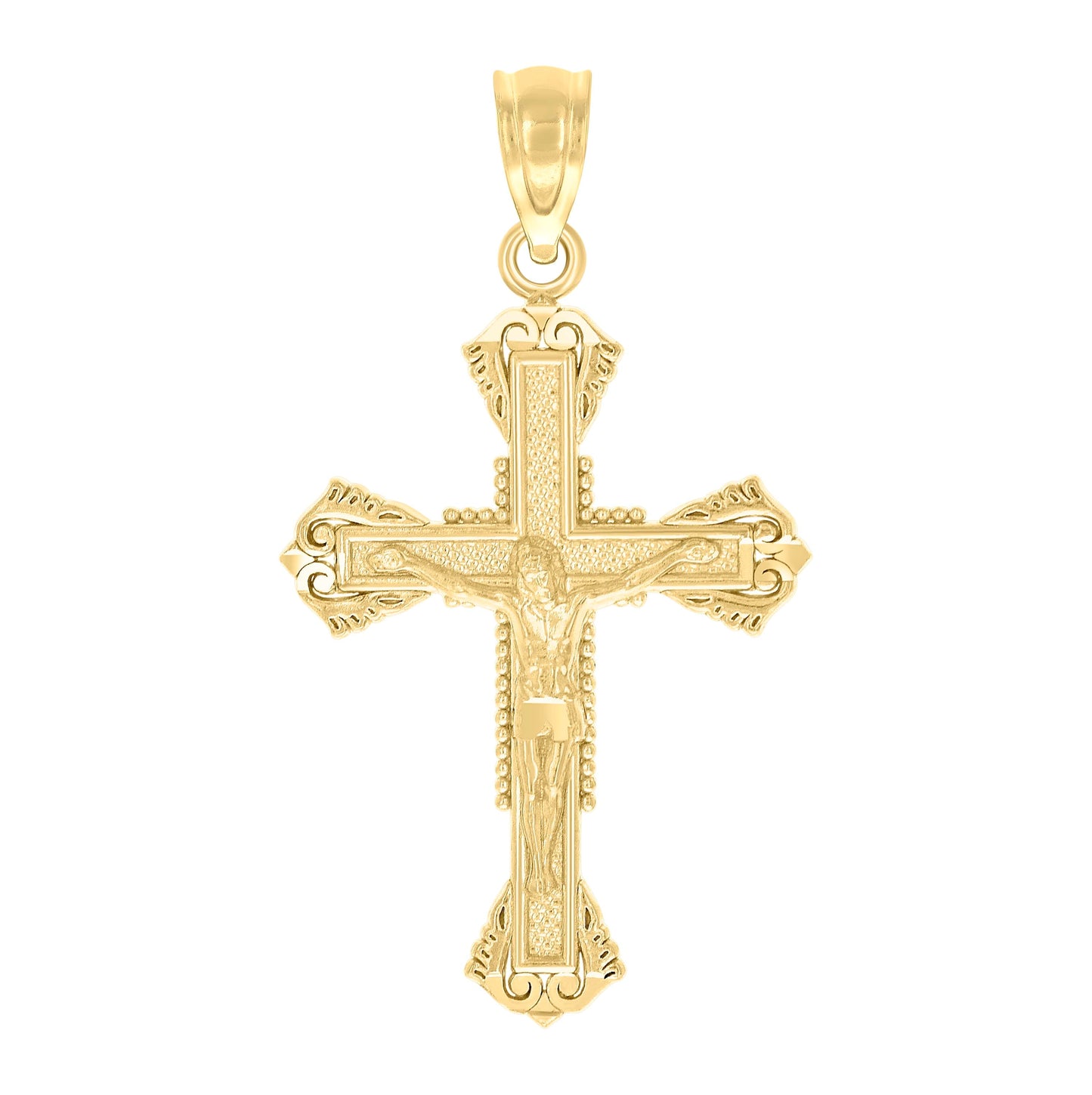10K Yellow Gold Unisex Textured Crucifix Cross Religious Charm Pendant