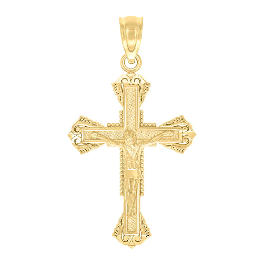 10K Yellow Gold Unisex Textured Crucifix Cross Religious Charm Pendant