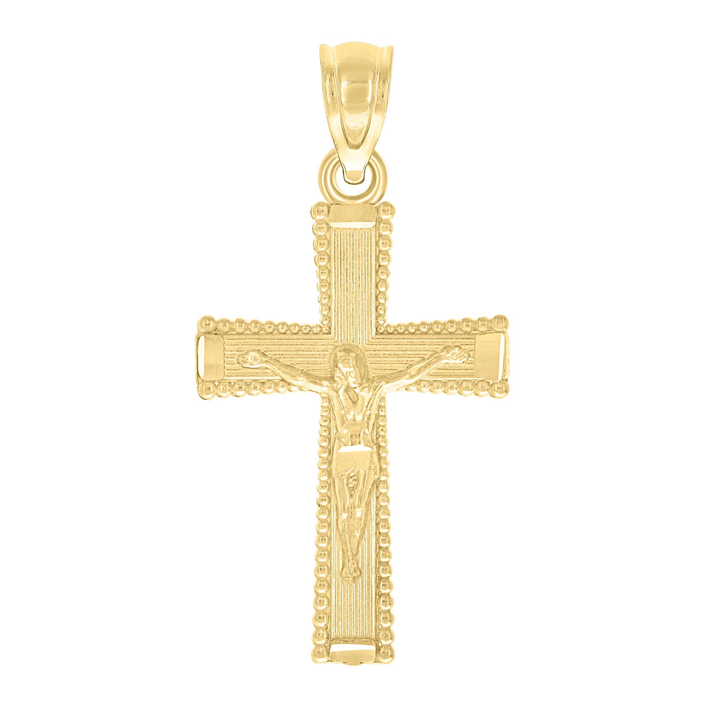10K Yellow Gold Unisex Textured Crucifix Cross Religious Charm Pendant