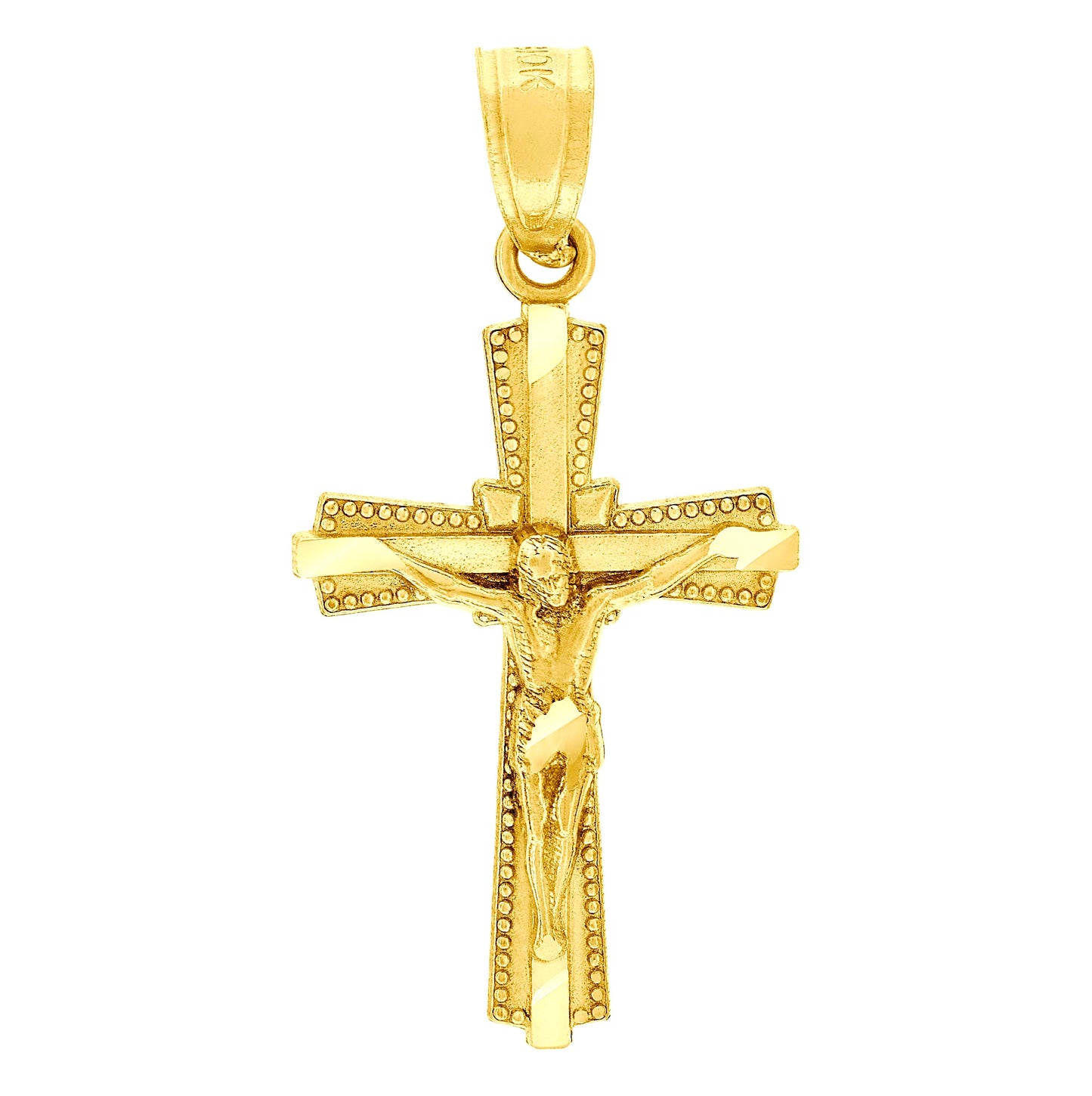 10K Yellow Gold Diamond-Cut Unisex Cross Crucifix Religious Charm Pendant