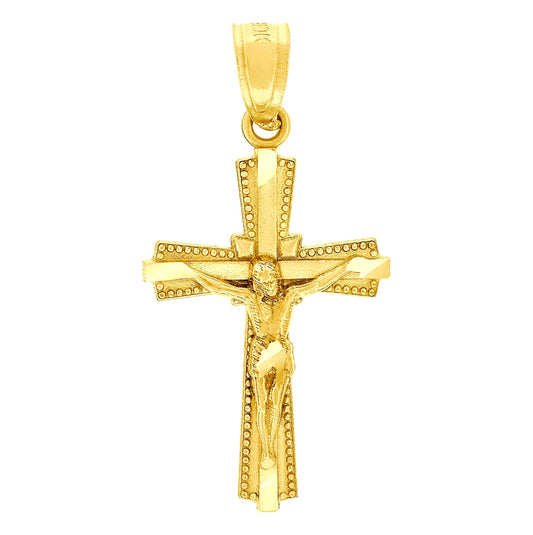 10K Yellow Gold Diamond-Cut Unisex Cross Crucifix Religious Charm Pendant
