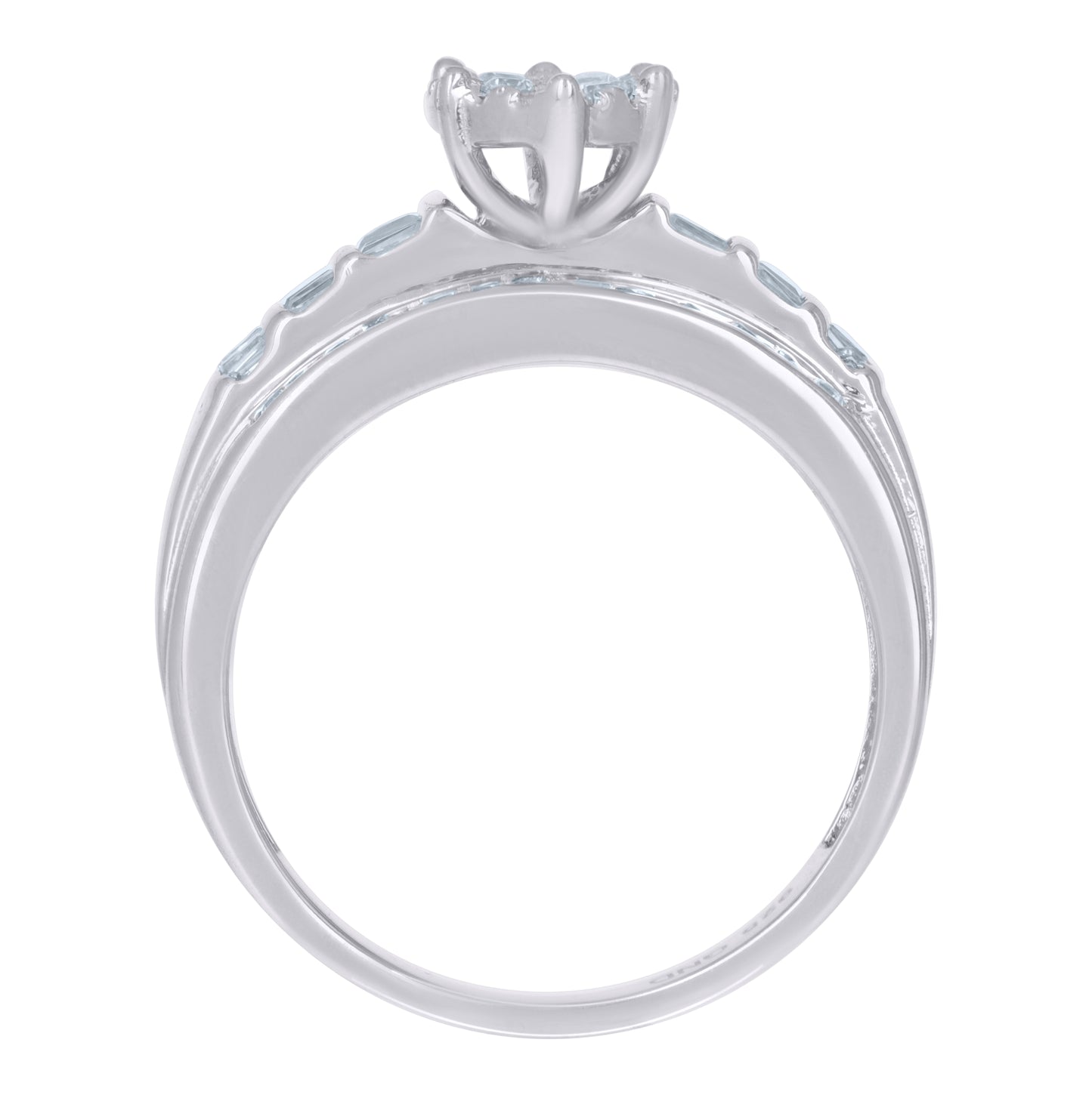 Sterling Silver Women's Princess-Cut/Baguette Round Cubic-Zirconia Fashion Bridal Anniversary Wedding Engagement Band Ring