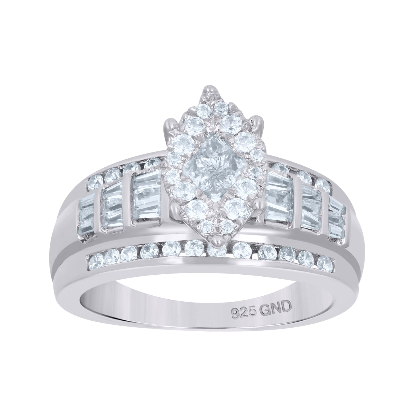 Sterling Silver Women's Princess-Cut/Baguette Round Cubic-Zirconia Fashion Bridal Anniversary Wedding Engagement Band Ring