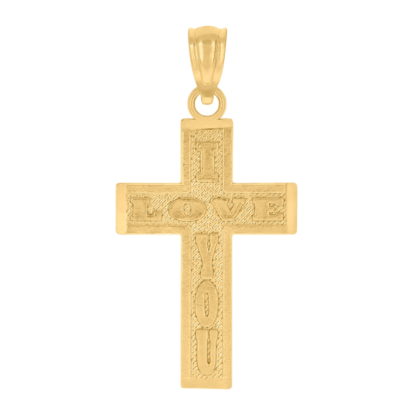 10K Yellow Gold Unisex Cross I Love You Religious Charm Pendant