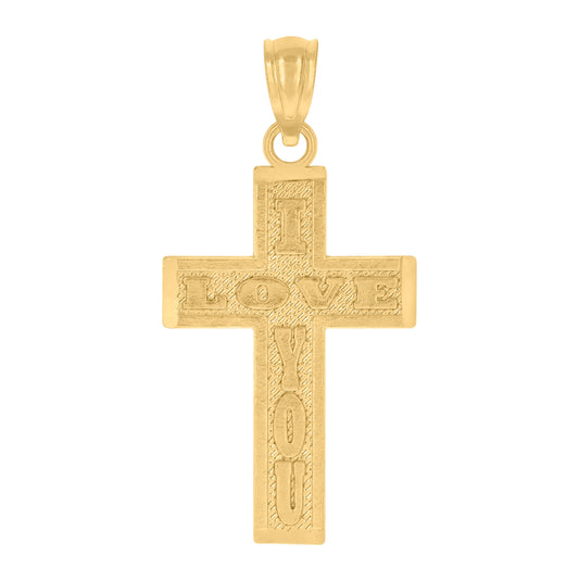 10K Yellow Gold Unisex Cross I Love You Religious Charm Pendant