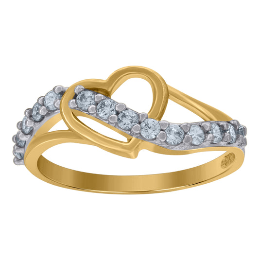 10K Two-Tone Gold Womens Cubic Zirconia Heart Engagement Ring