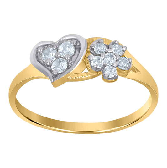 10K Two-Tone Gold Womens Cubic Zirconia Five Heart Engagement Ring
