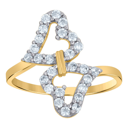 10K Two-Tone Gold Cubic-Zirconia Womens Double Hearts Engagement Ring