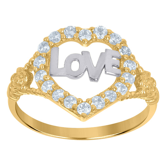 10K Yellow Gold Cubic-Zirconia Womens Love In Heart Engagement Ring