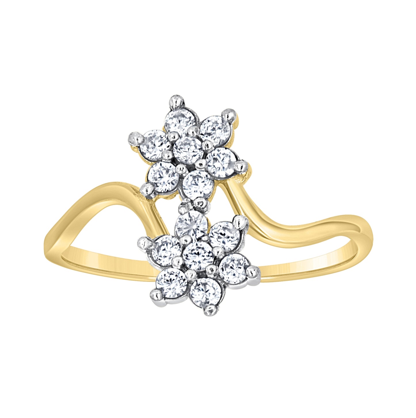 10K Two-Tone Gold Womens Cubic-Zirconia Bypass Flower Fashion Ring
