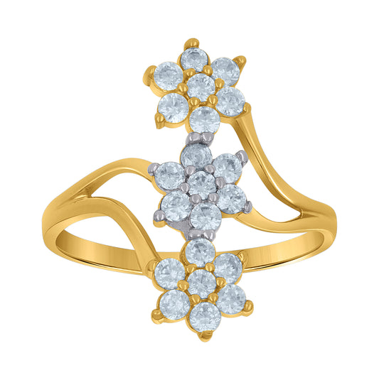 10K Two-Tone Gold Womens Cubic-Zirconia Flower Fashion Ring