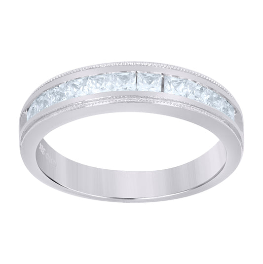 Sterling Silver Womens Cubic Zirconia Sizes 7 To 11 Princess-Cut Center Stones Bridal Wedding Anniversary Engagement Ring Band